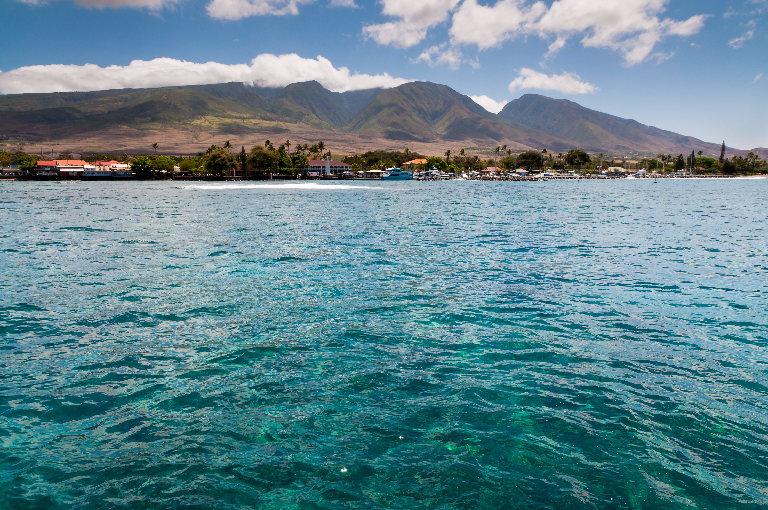 Coast of Lahaina before the August 2023 fire; photo from istock/unclegene