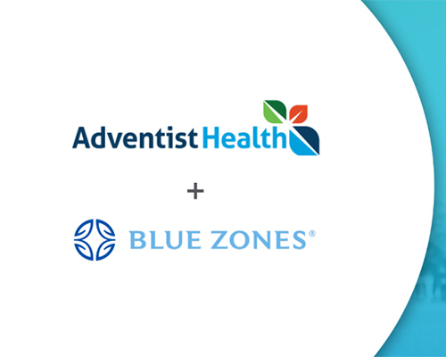 Logos of Adventist Health and Blue Zones