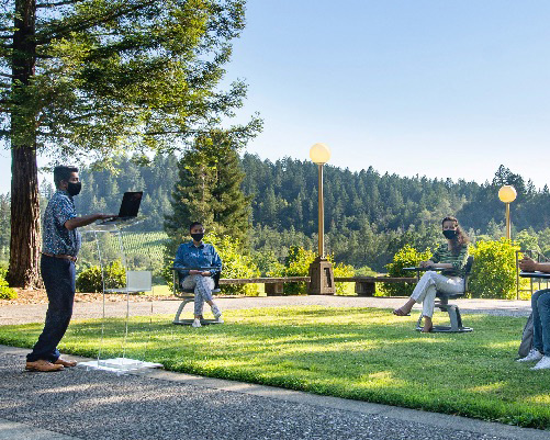 Professor teaches outdoors