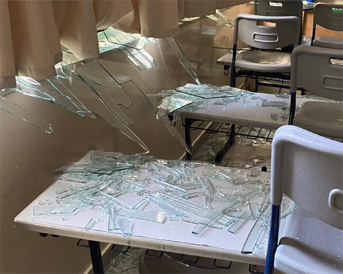 Lebanon Adventist class shattered windows