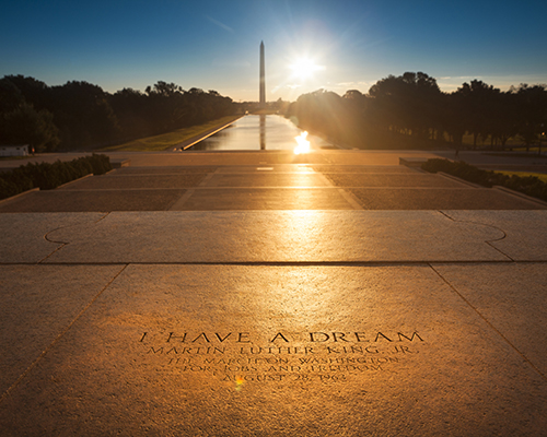 stock photo of MLK Jr. words on cement in Wash., D.C.