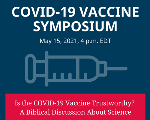 Covid-19 Vaccine Symposium promo poster with syringe