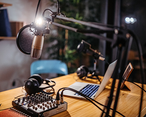 stock photo of small radio station setup