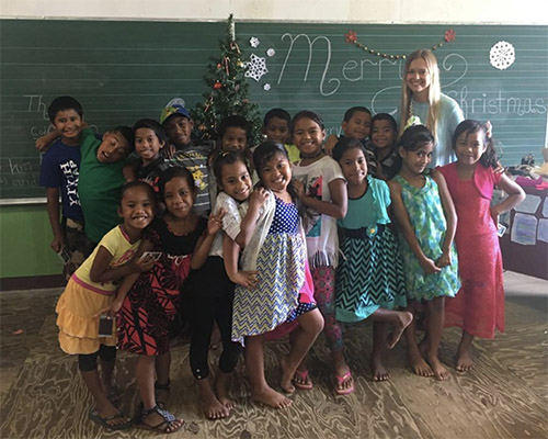 Missionary Elisa with Ebeye students