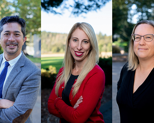 Professional headshots of a man and two women, side by side