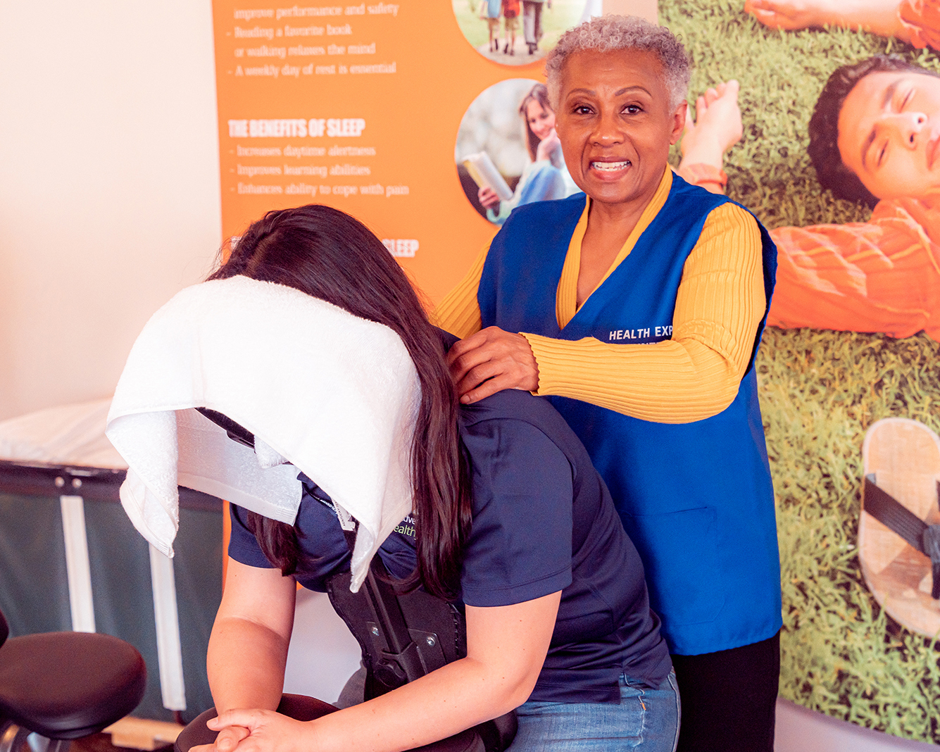 Lady giving a free massage