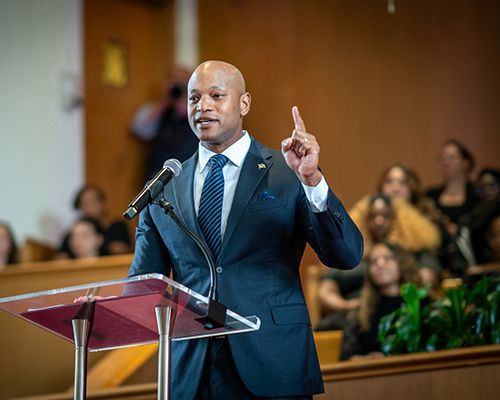 Maryland Governor Wes Moore addresses the Takoma Park church on July 22, 2023