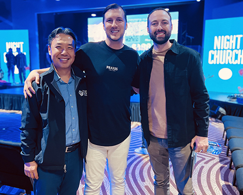 Left to right: Jonathan Park, SECC president; Filip Milosavljevic, LLUC young adult pastor; and Pastor Aren Rennacker, SECC Youth and Young Adult director, enjoy the Voices of the Young Friday service as part of the NAD’s Young Adult LIFE Tour.