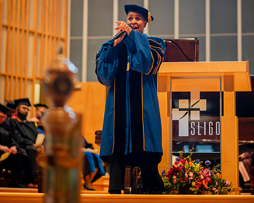 Washington Adventist University provost during 120 anniversary convocation in January 2024