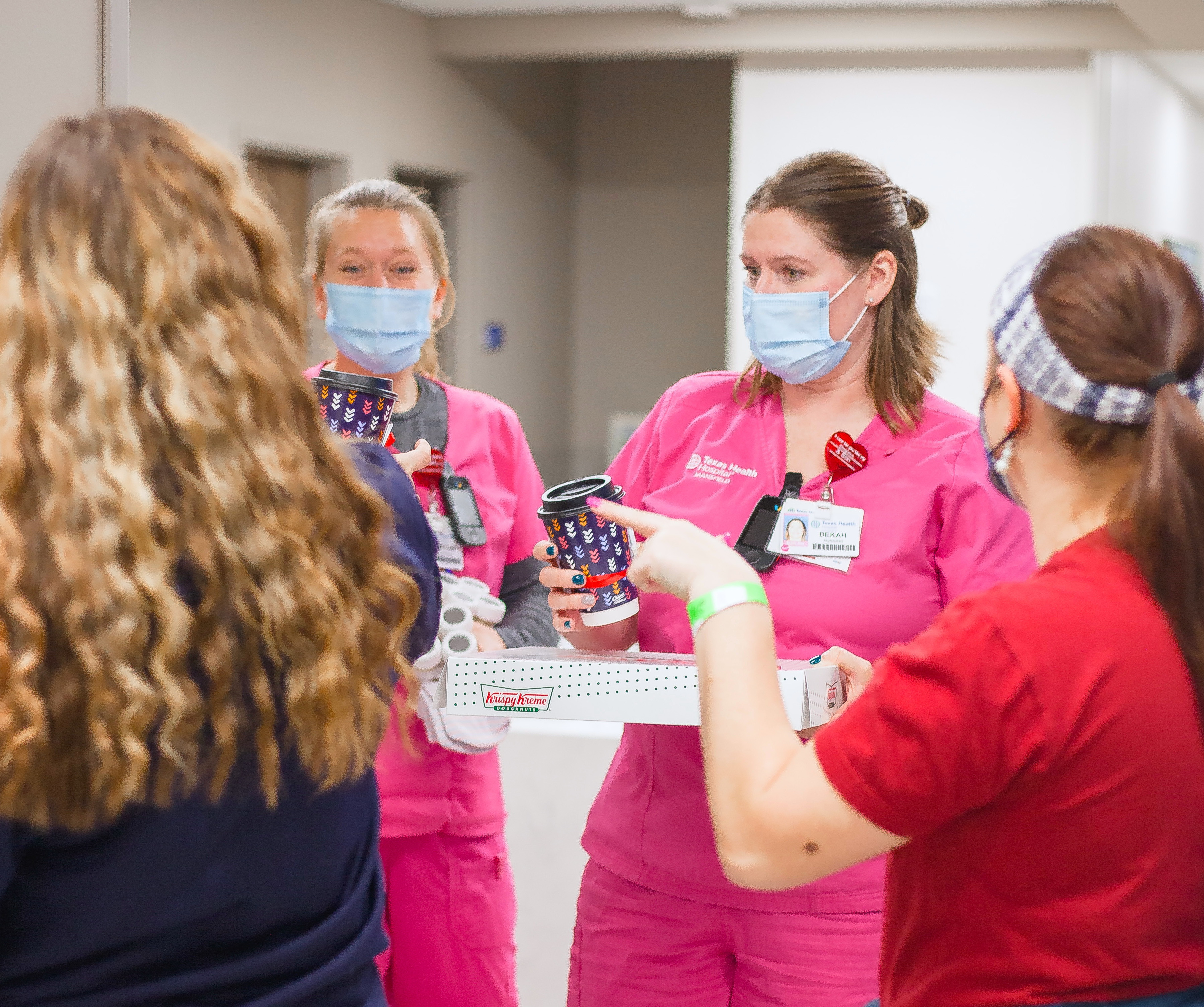 Texas Health Mansfield nurses, including Rebekah Pimentel, RN, were surprised and thrilled to receive the appreciation gifts from the Younger Generation Church members.