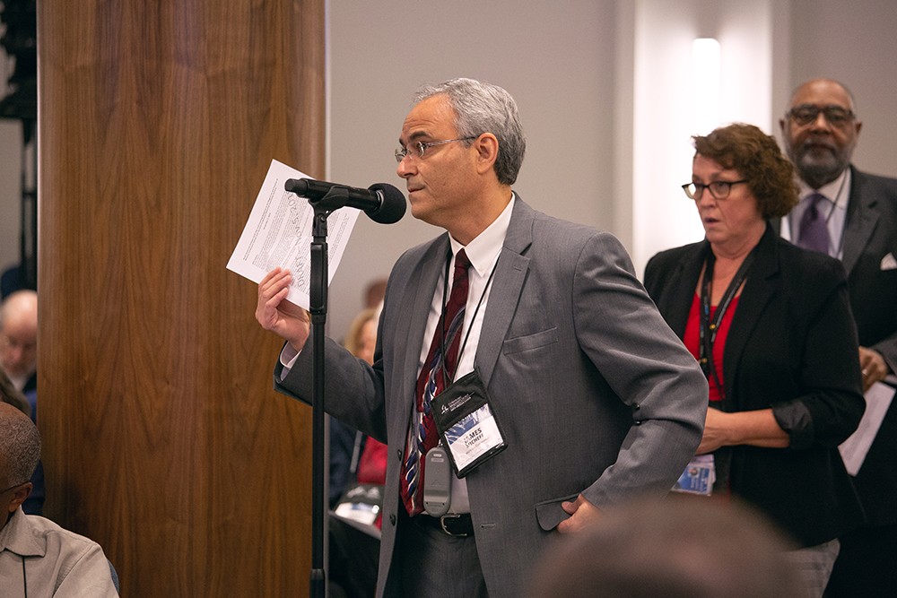 James Micheff, president of the Michigan Conference, addresses the NAD response document during the Nov. 6, 2018, discussion. Photo by Pieter Damsteegt