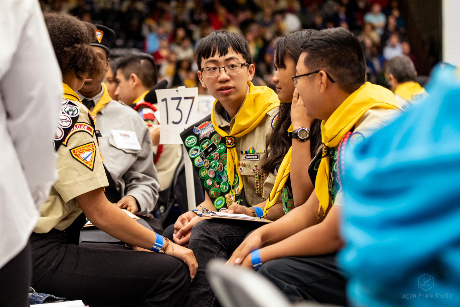 Member of the Paradise Prayer Warriors from Paradise, California converse between questions during the testing. 