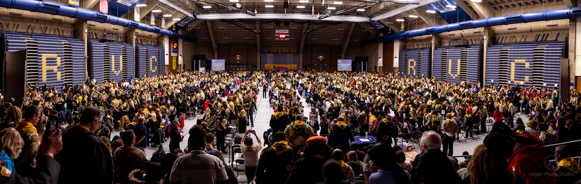 Pathfinders and supporters bow for prayer for testing begins.