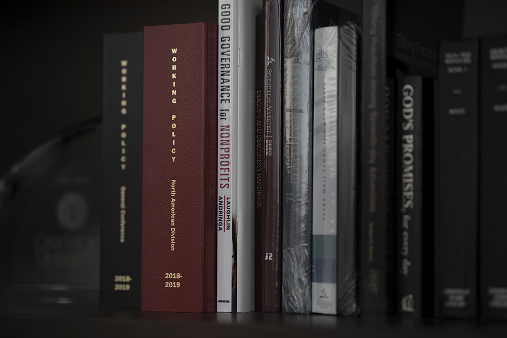 book shelf Randy Robinson at the NAD headquarters; photo by Dan Weber