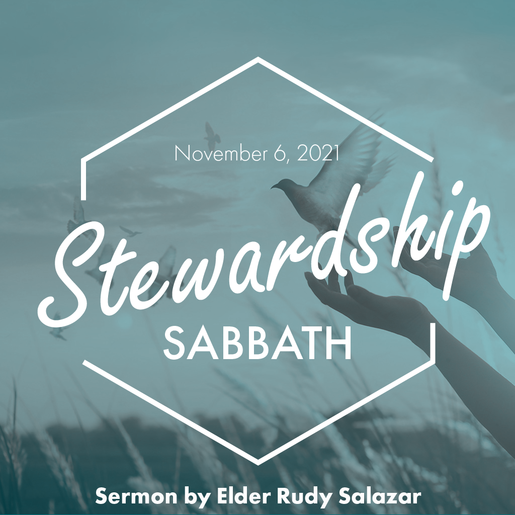 Stewardship Sabbath promo image with hands releasing a dove