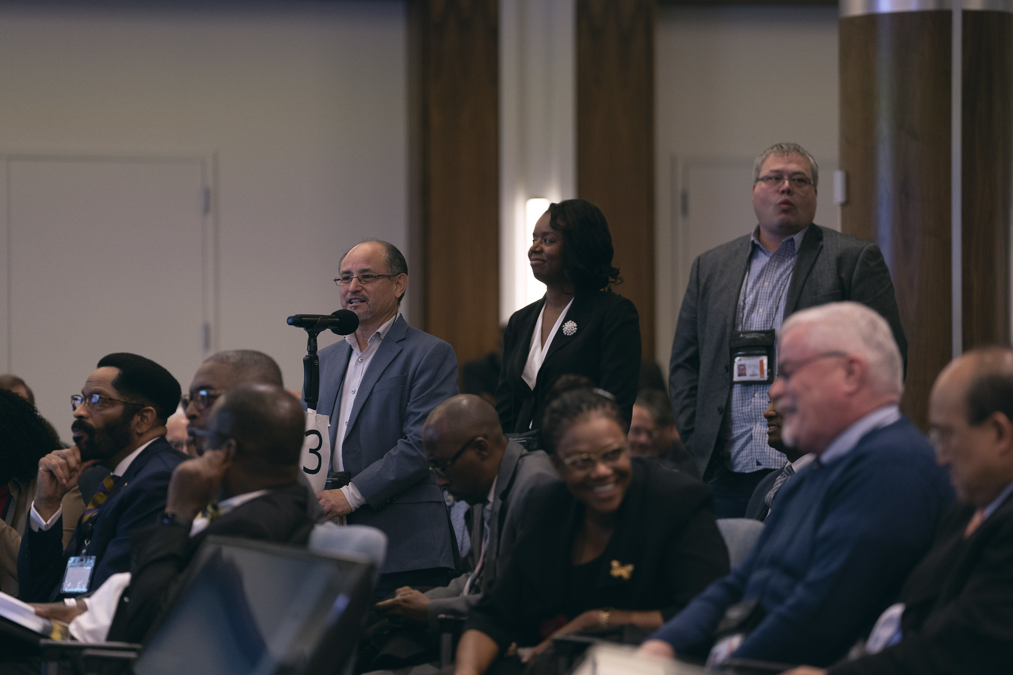 Executive committee members line up to comment on NAD Year-End Meeting reports on Nov. 4, 2019. Photo by Dan Weber