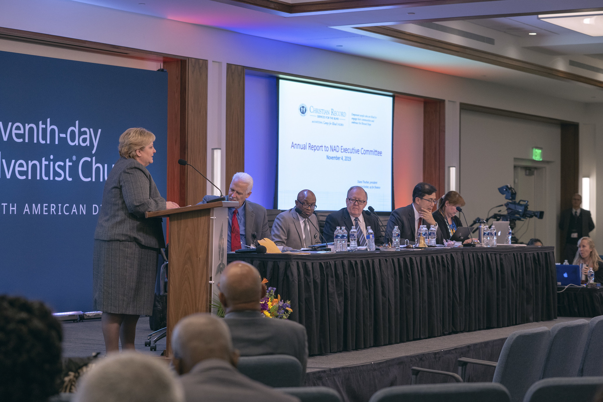 Diane Thurber, president of Christian Record Services, gives the organization's annual report at the NAD Year-End Meeting on Nov. 4. Photo by Dan Weber