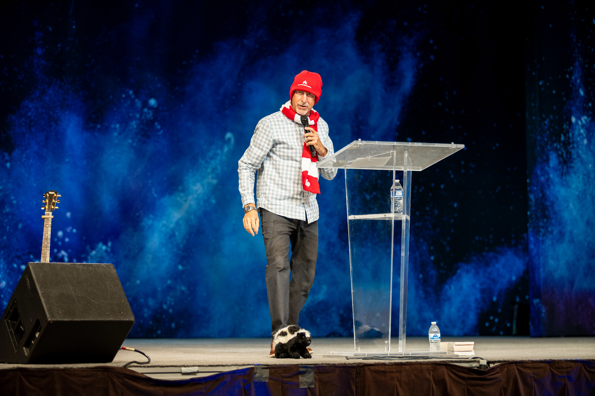 Phil Callaway, comedian and radio host addresses the educators' at the "Something Better" convention in Phoenix, Arizona.