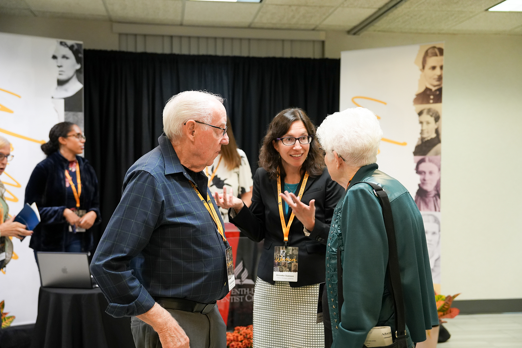 Photo of an elderly Caucasian man and woman and a younger Caucasian woman.