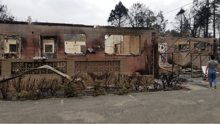 A Northern California Conference ACS center located within Napa County, California, was severely damaged by The Glass Fire that ravaged the area last month. Photo W. Derrick Lea/Adventist Community Services.