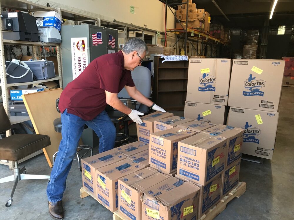 ACS in Texas get cleaning supplies ready for distribution