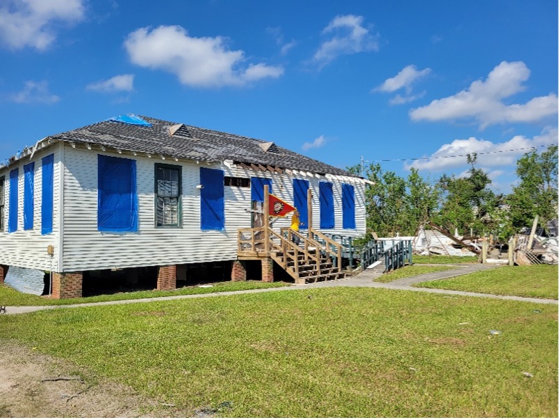 This is the Huoma Nation headquarters with destroyed radio station next door.