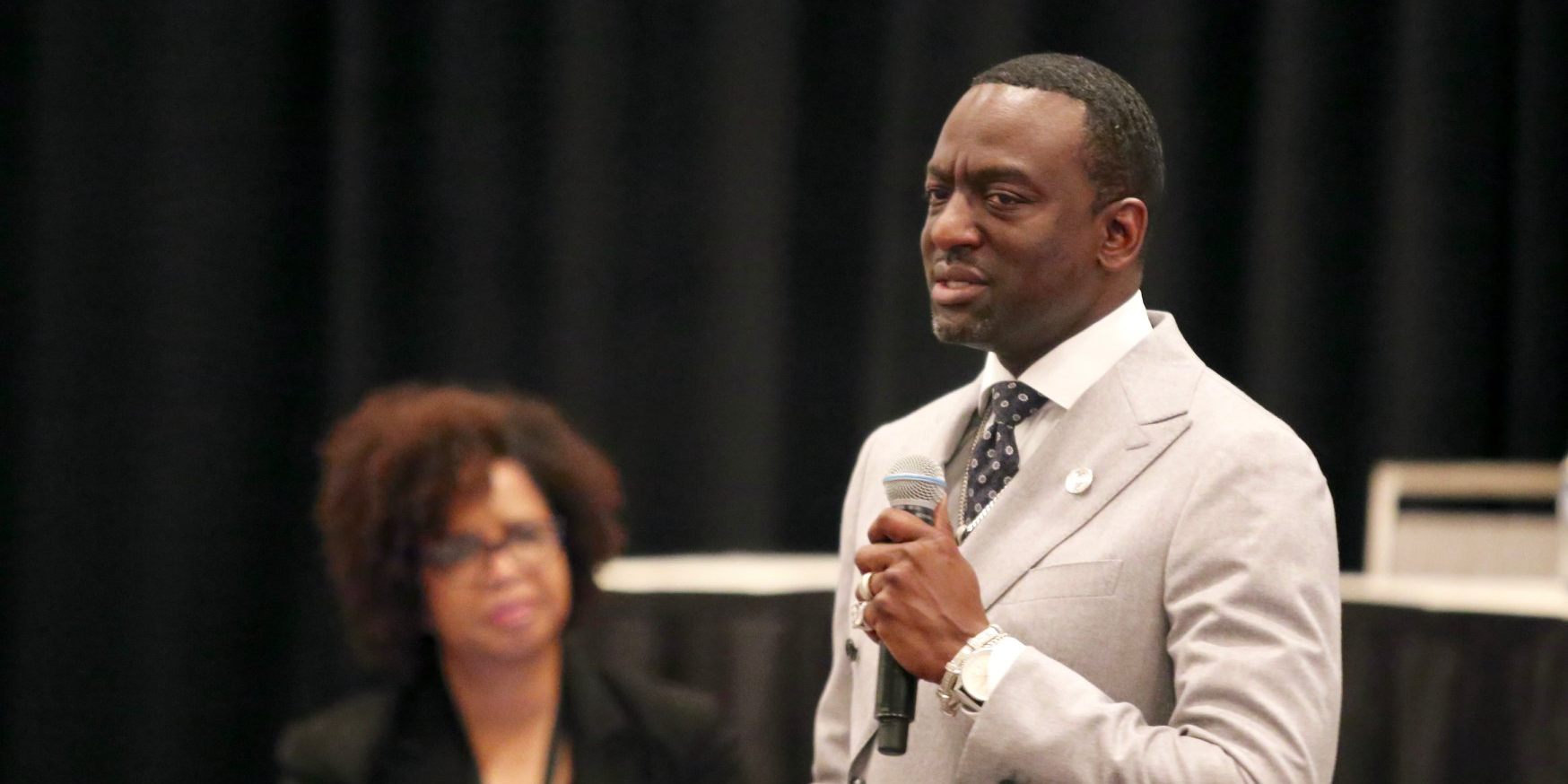 At the Conscience and Justice Council Conference, Yusef Salaam speaks about his experience of being wrongly accused of the 1989 beating a New York City jogger.  | photo credit: D.L. McPhaull