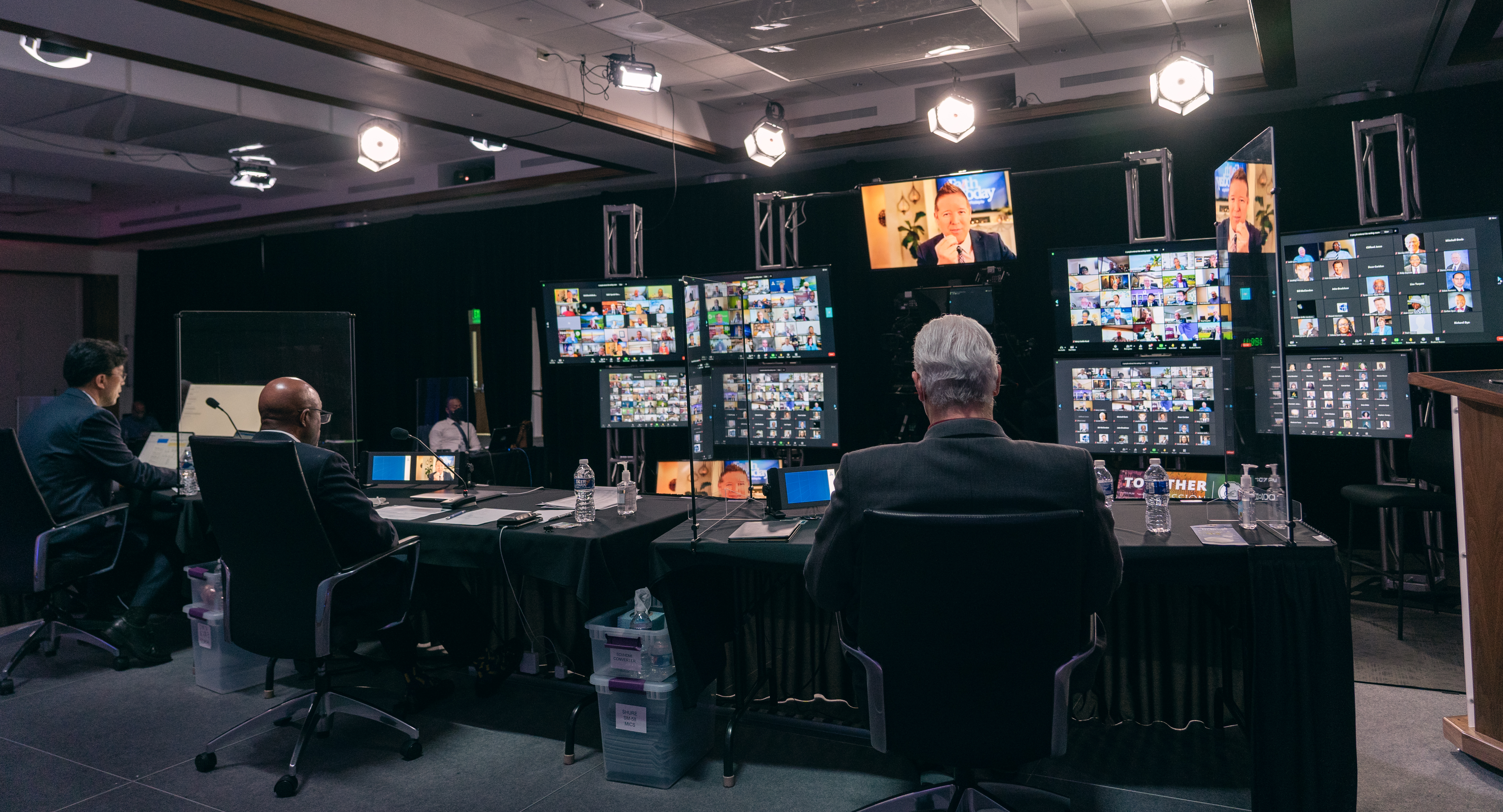 Roy Ice, Faith For Today TV media ministry speaker/director, starts the April 29, 2021, NAD Executive Committee meeting with a devotional message as members watch virtually and at the NAD headquarters in Columbia, Maryland. Photo: Pieter Damsteegt/NAD Communication Production