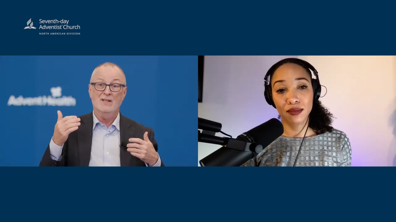 Mylon Medley, assistant director of NAD Communication, interviews Dr. Steven Smith, vice president and chief scientific officer of AdventHealth, and principal investigator of the Janssen Pharmaceuticals COVID-19 vaccine clinic trial, for the ninth episode of NewsPoints ON THE AIR. [Photo: Screen capture of podcast interview]