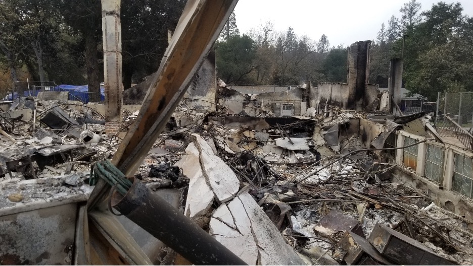 Foothill Seventh-day Adventist School located within Napa County, California, was severely damaged from The Glass Fire that ravaged the area last month. Photo W. Derrick Lea/Adventist Community Services.
