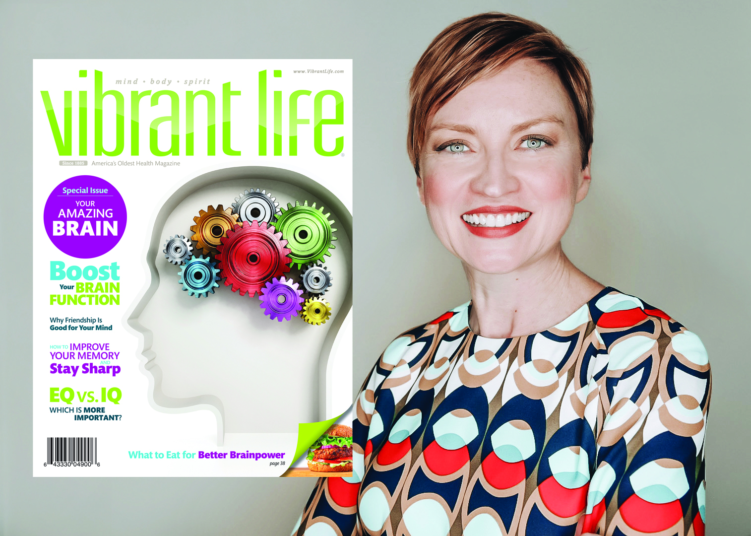 Vibrant Life editor Heather Quintana and copy of Vibrant Life magazine