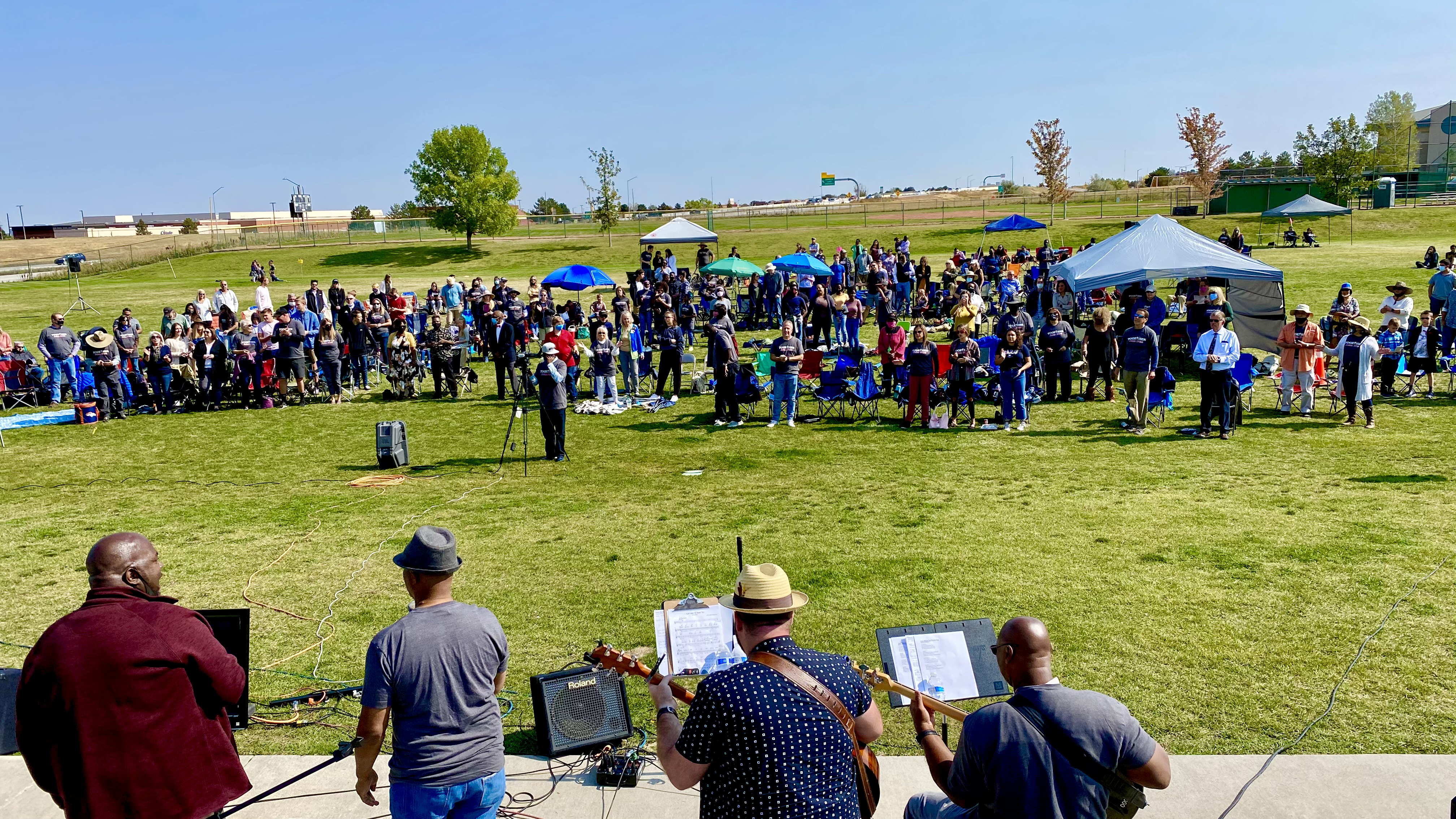 Littleton and Denver Park Hill church members meet for an outdoor worship combining the two church congregations on Oct. 3