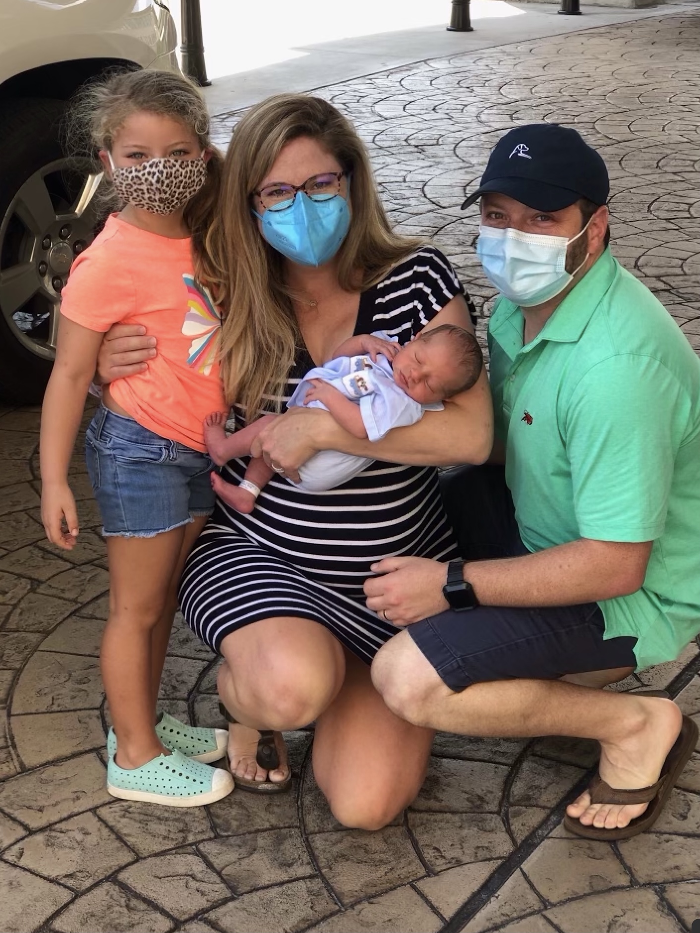 The Friedmann family poses for a family photo soon after their youngest is born at The Baby Place at AdventHealth Winter Park, Florida.