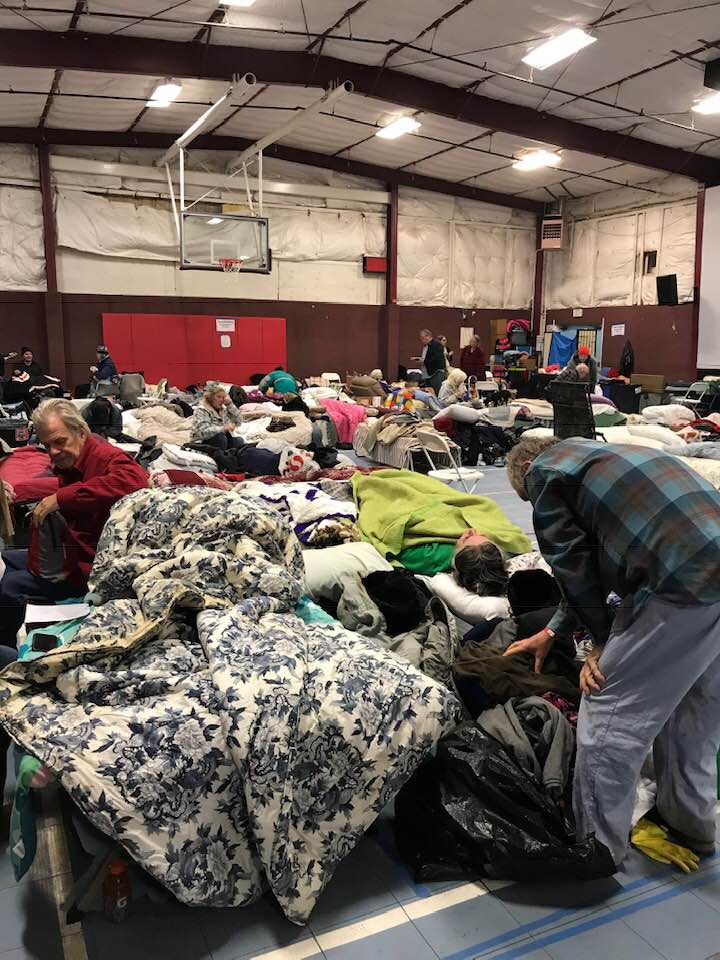 Shelter housing some of those who evacuated and lost their homes to the Camp Fire, which destroyed most of the town of Paradise, California. Photo by Katlyn Dovorek