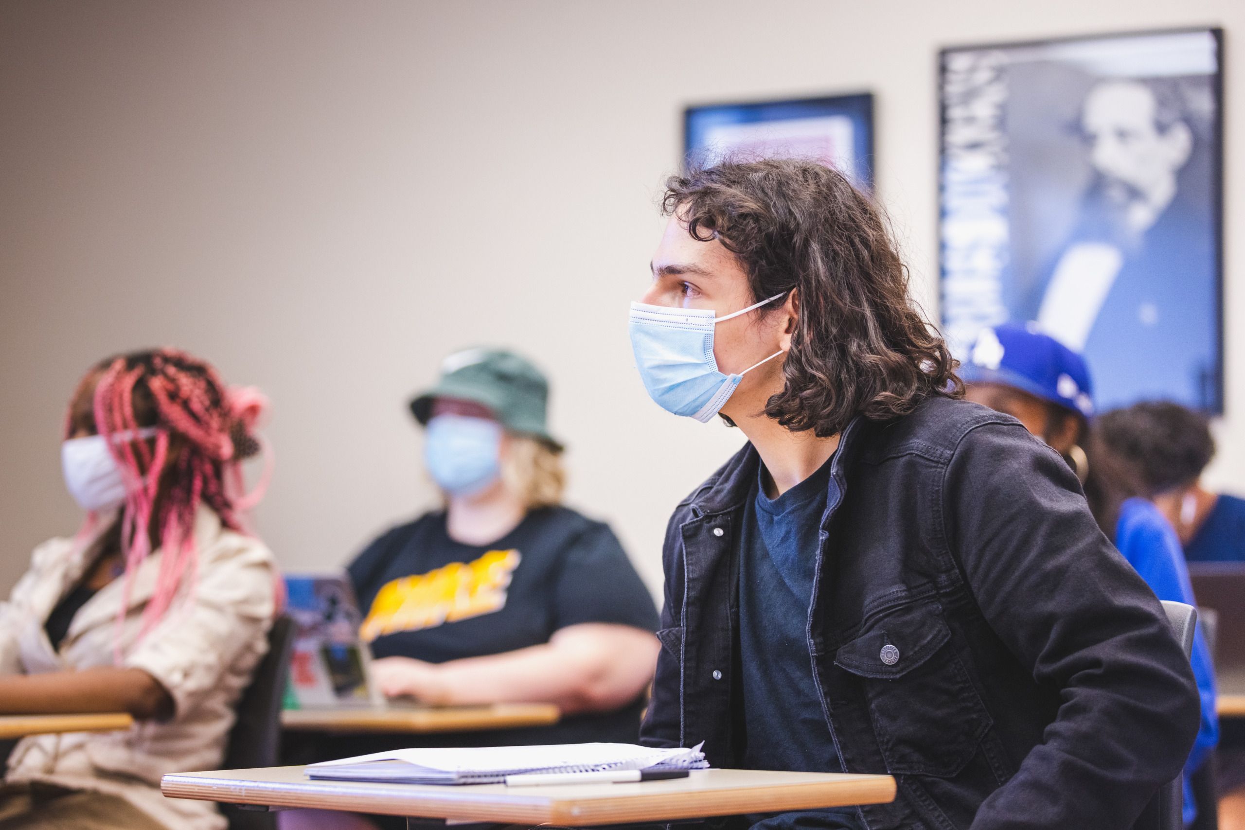 CAPTION: La Sierra University biomedical sciences major Julio Rubio listens during Charles Dickerson's Intro to Black Studies class this fall. Photo provided by La Sierra University