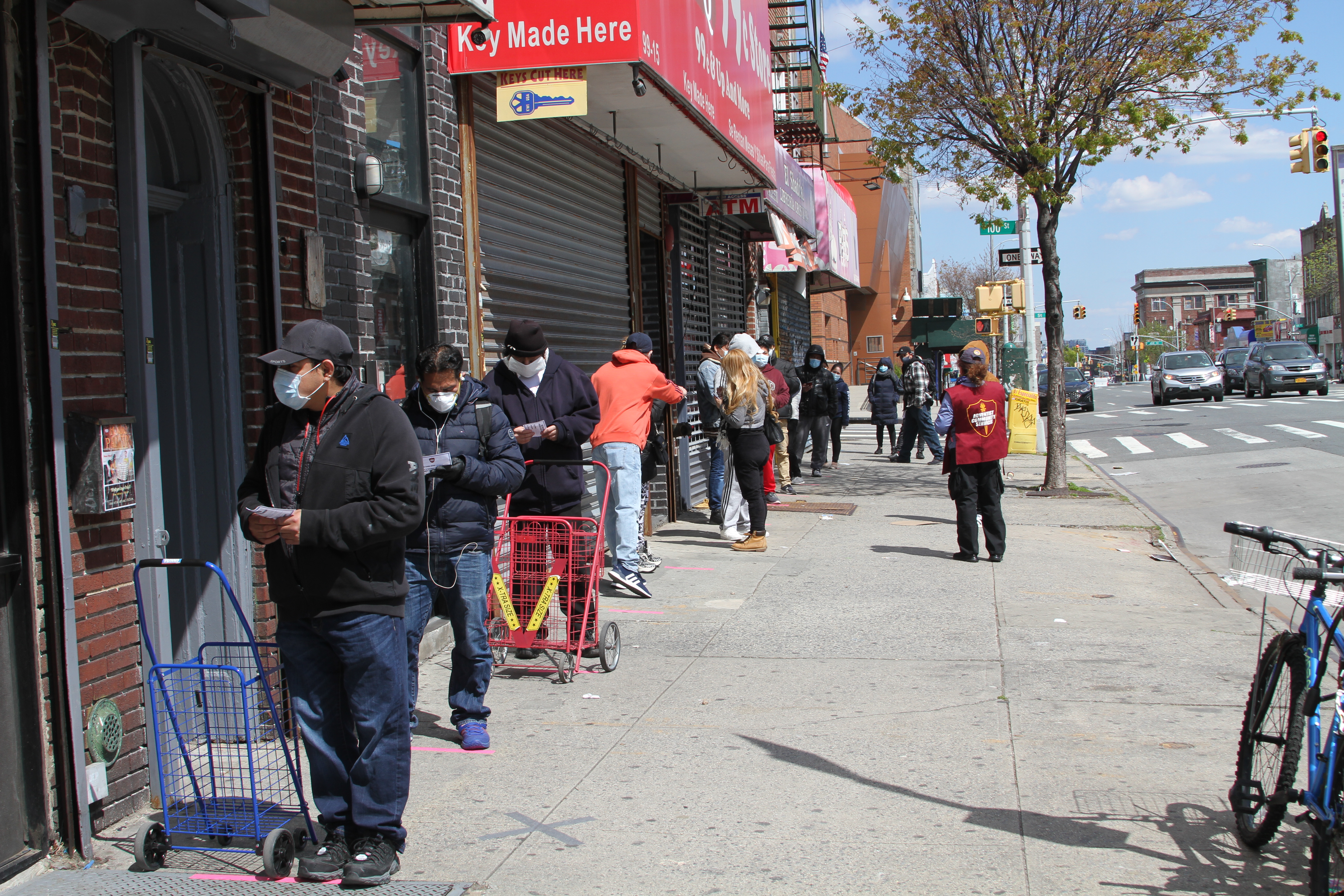 A line of people wait to be served at the Northeastern Conference Adventist Community Services center on April 29, 2020. Photo by JeNean Leandor