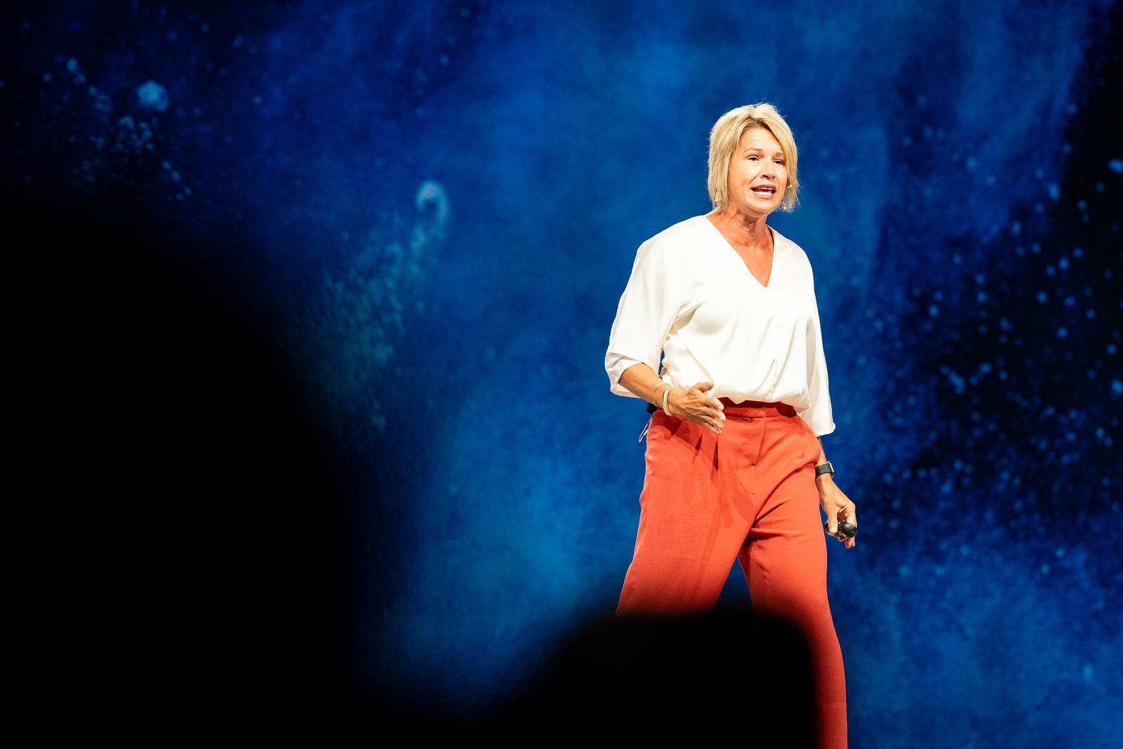 Kim Strobel, motivational speaker for educators, school leaders, and organizations, addresses the educators' at the "Something Better" convention in Phoenix, Arizona.