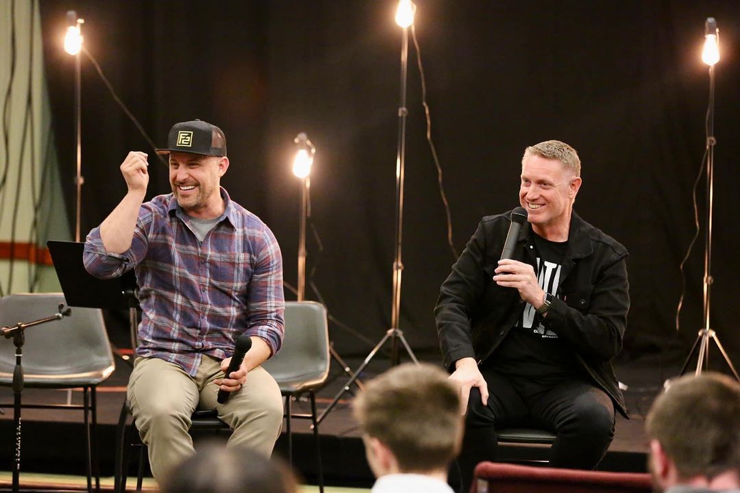 Pastor Ben Lundquist and Dan Linrud have a conversation with young adults at the second annual "Dinner With Dan" event
