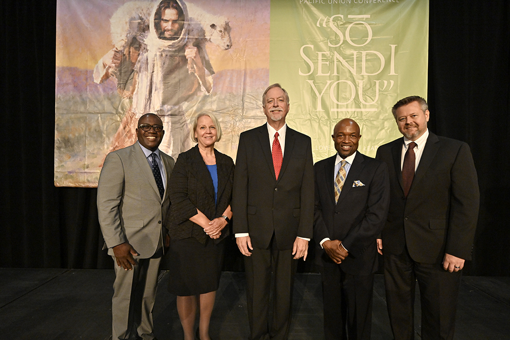 Pacific Union Conference Officers, Elected 08.16.21     Pictured: Leon B. Brown, Sr., Vice President; Sandra E. Roberts, Executive Secretary; Bradford C. Newton, President; G. Alexander Bryant, President North American Division; Steven V. Mayer, Treasurer