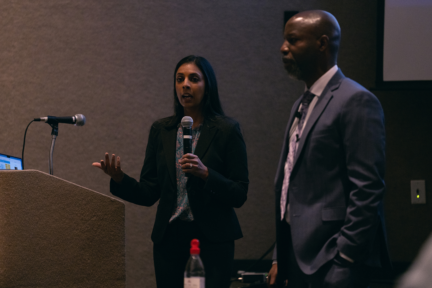 Dr. Ricardo Whyte and his colleague, Suranee Waleszonia, Ph.D., highlighting steps covered in their book, Killing Burnout: The Introductory Guide, during the NAD's 2023 Adventist Ministries Convention