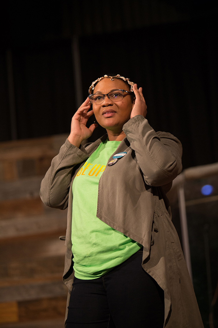 MDiv student Latoya Wright shared her personal testimony at Proximity Vespers in PMC on Friday evening, March 9, photo credit Jessica Condon