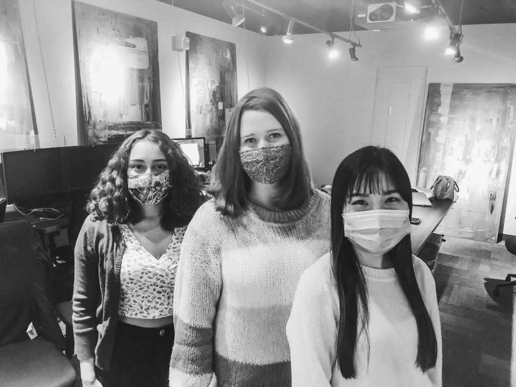 The crew (from left) Ruth Perez, Avery Kroll, and Mugi Kinoshita, who created the animated film "Knock Knock" are senior animation majors at Southern Adventist University.