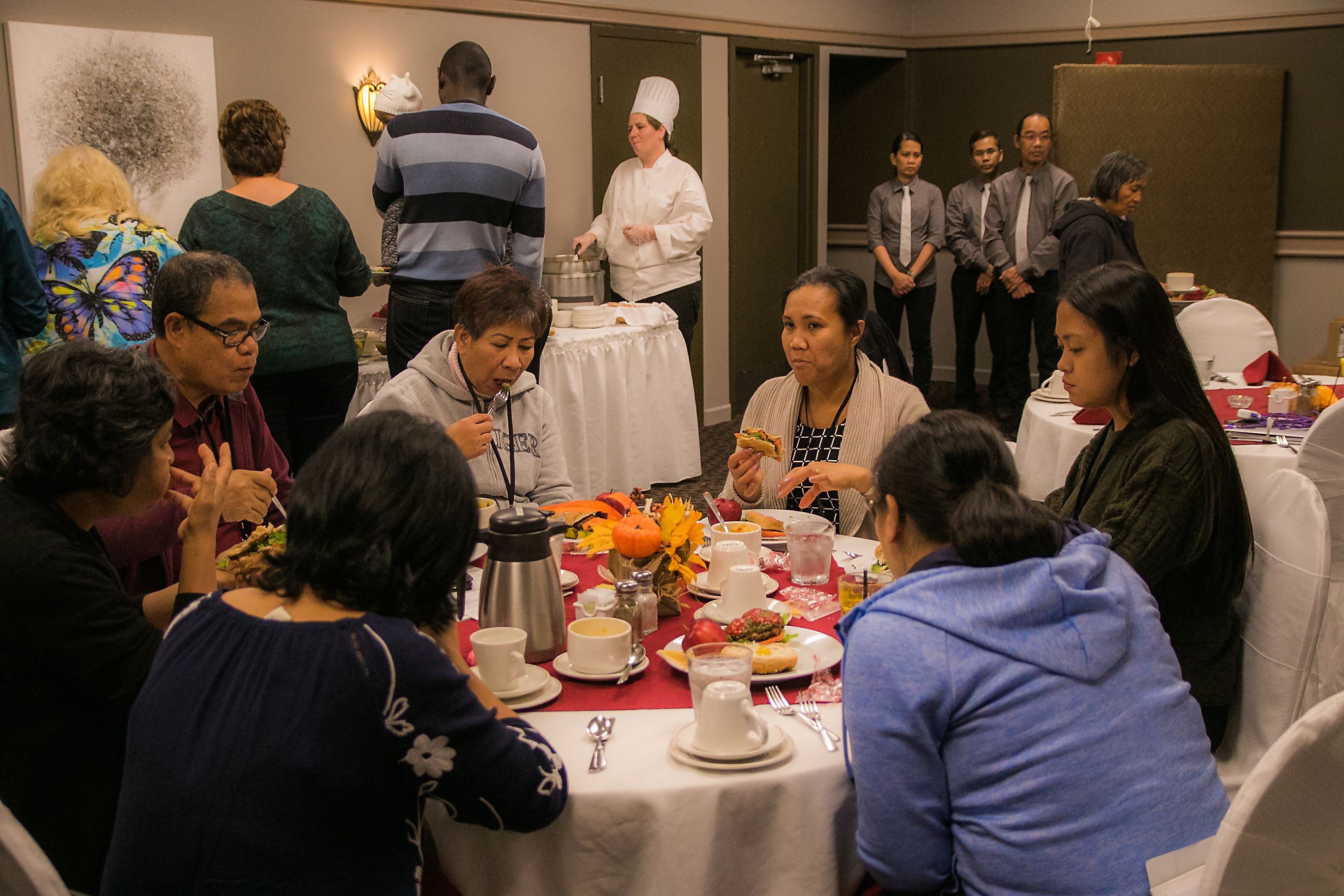 Health training participants enjoy fellowship and a delicious meal during the weekend event.