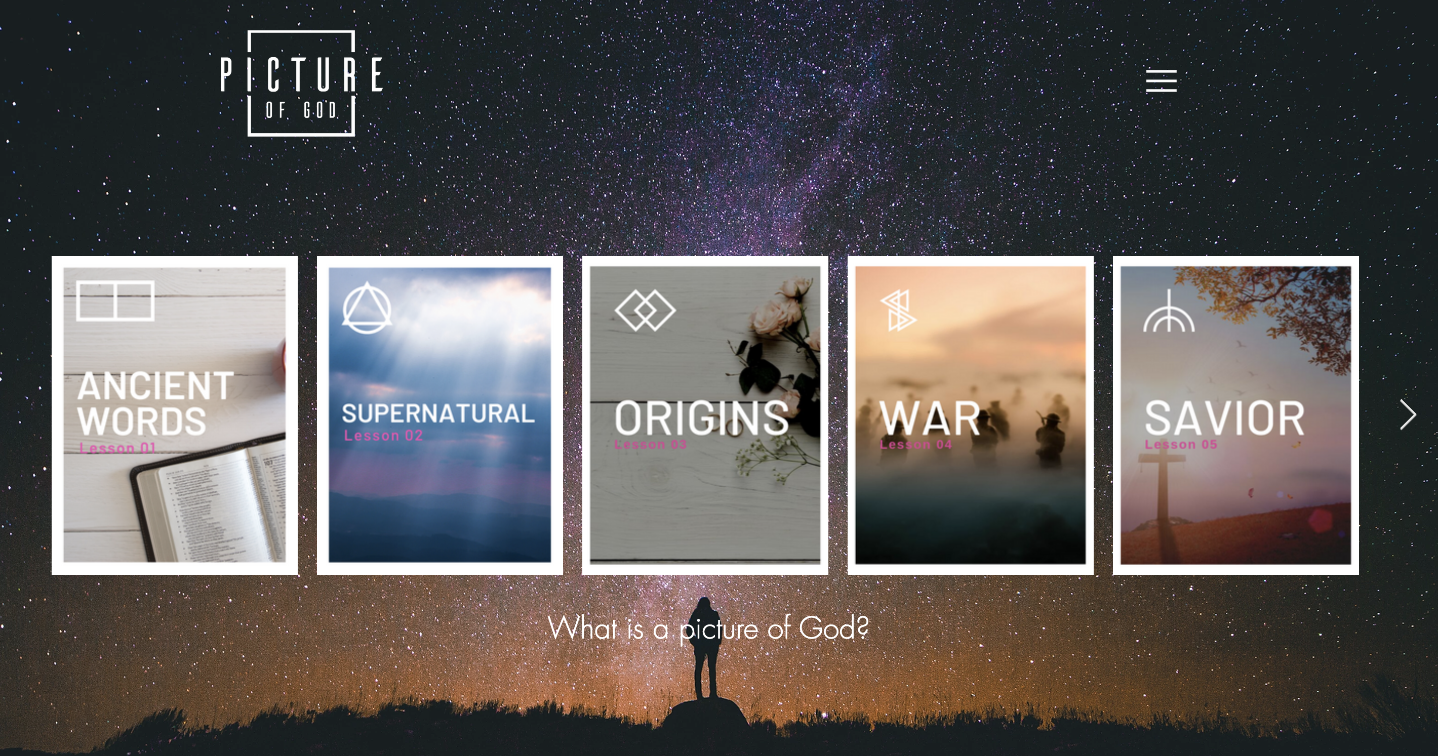 “A Picture of God” offers 16 free, online, easy-to-navigate lessons that build on each other to reveal God’s character to seekers. Photo:  A screenshot of the homepage for “A Picture of God.” 