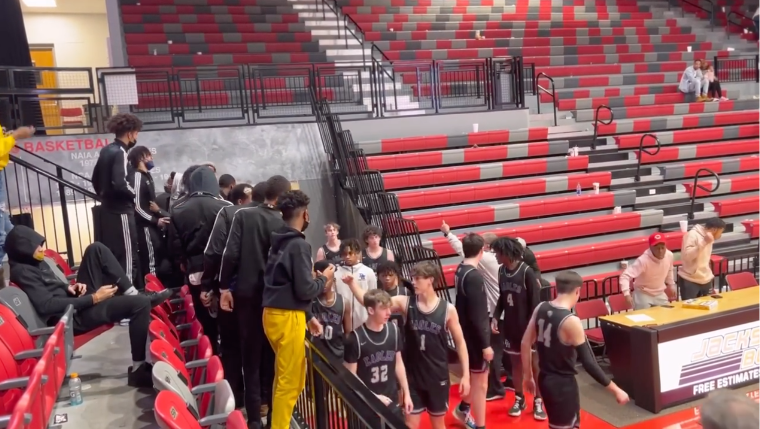 Screenshot of Oakwood Adventist Academy Mustangs basketball team congratulating the winners of the semi-final of the tournament they were not able to compete in due to Sabbath.