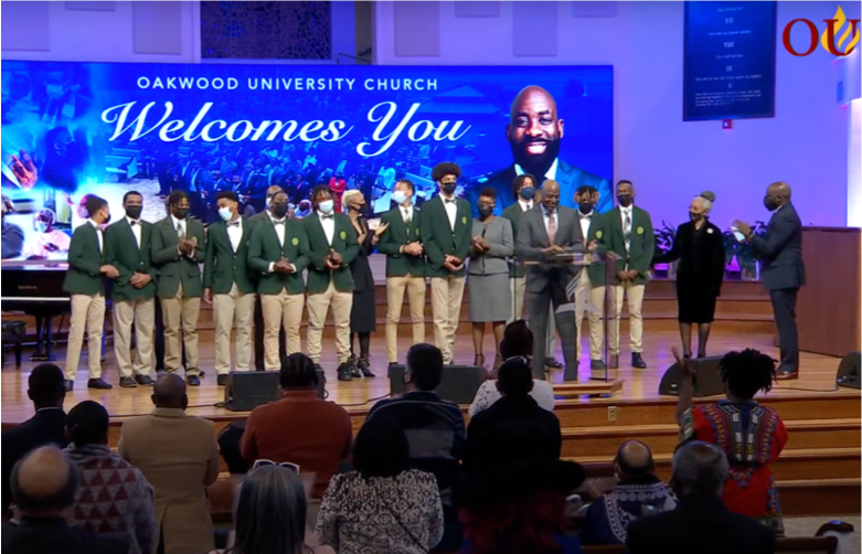 Screenshot of Oakwood Adventist Academy Mustangs basketball team congratulating the winners of the semi-final of the tournament they were not able to compete in due to Sabbath.