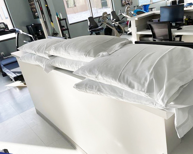 Pillows on a counter in a hospital