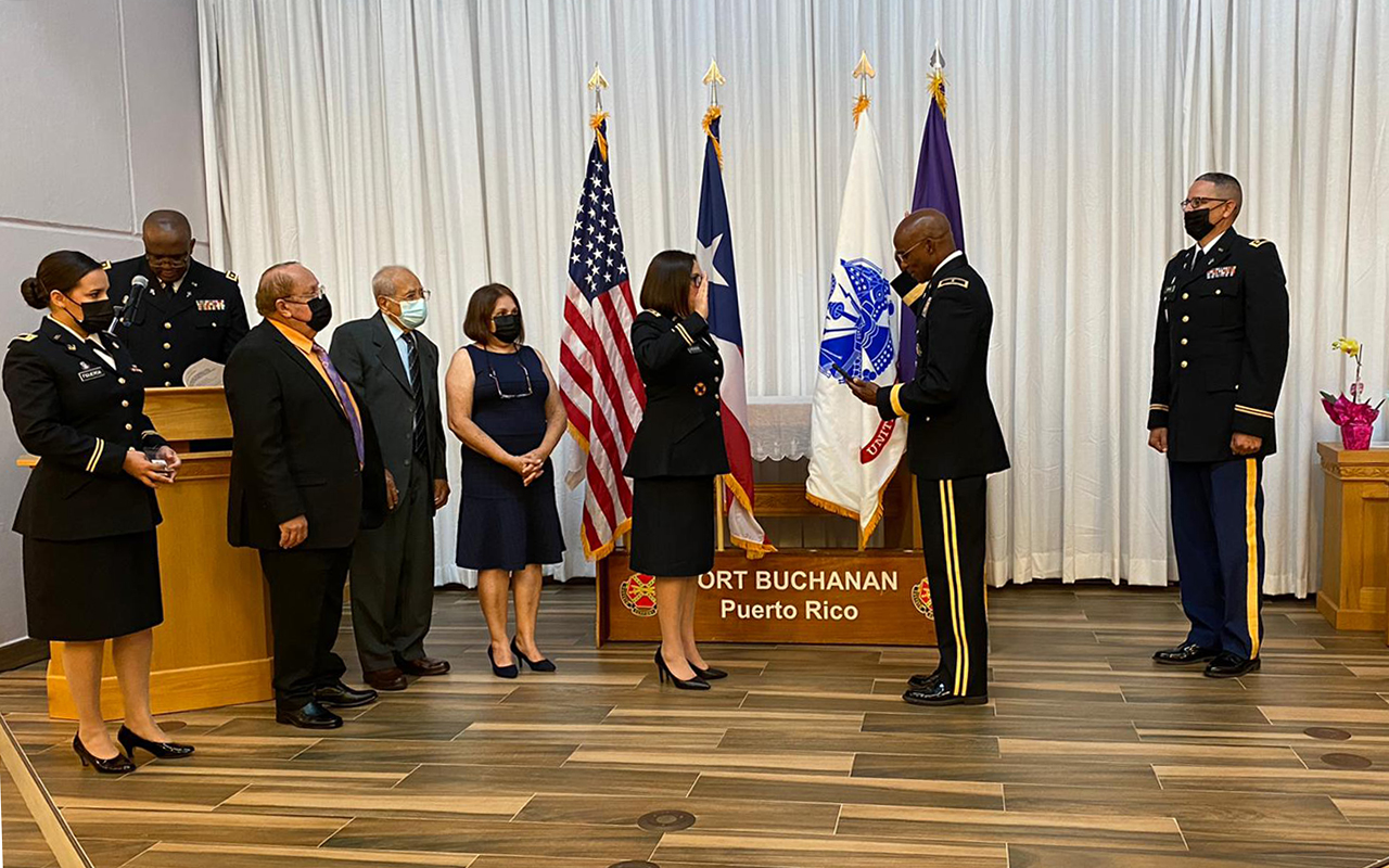 Wanda Acevedo being sworn in at her promotion ceremony