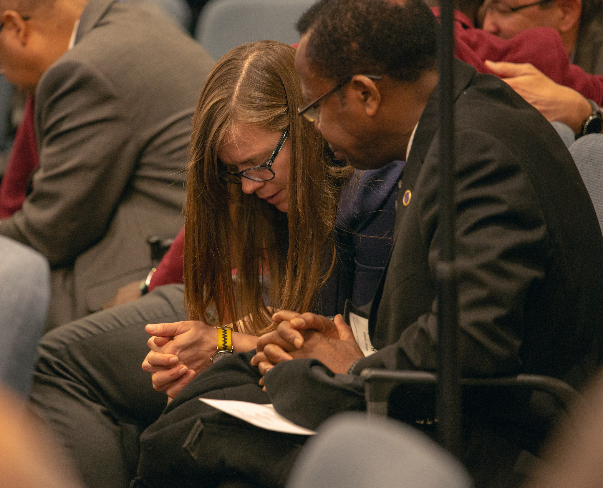 NAD Year-End meeting delegates pause for prayer during the morning discussion on Nov. 4, 2018. Photo by Pieter Damsteegt