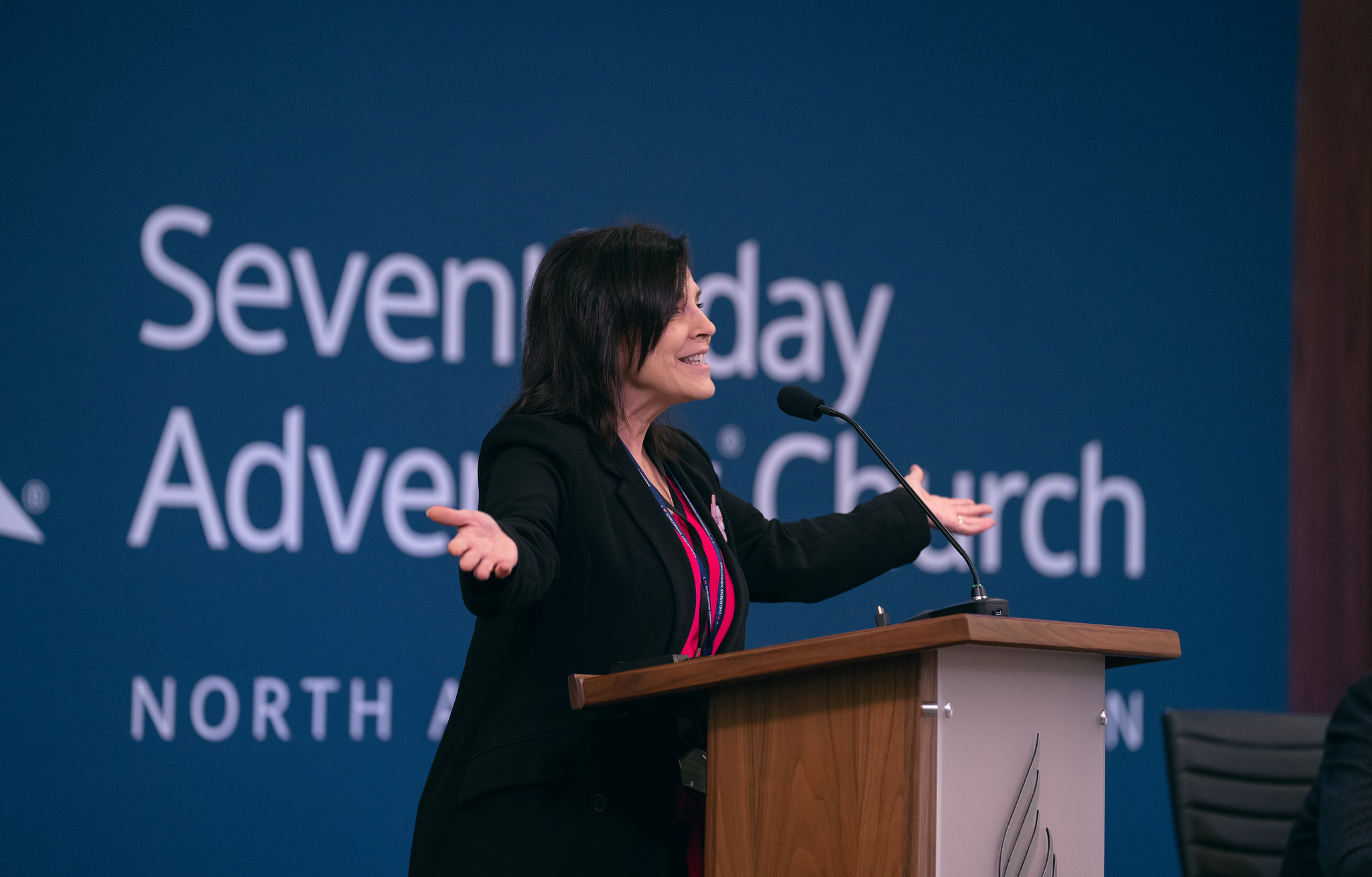 Sherri Uhrig, NAD Children's Ministries director, talks about the new Sabbath School curriculum and pilot program on Oct. 31, 2022, day five of the NAD Year-End Meeting. Photo by Pieter Damsteegt